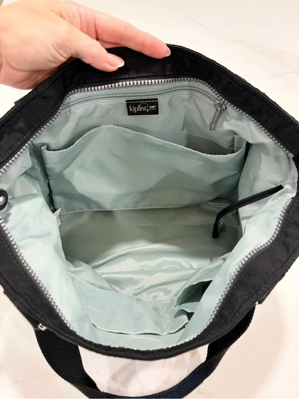 Kipling Black Nylon Shoulder Tote with Monkey Charm